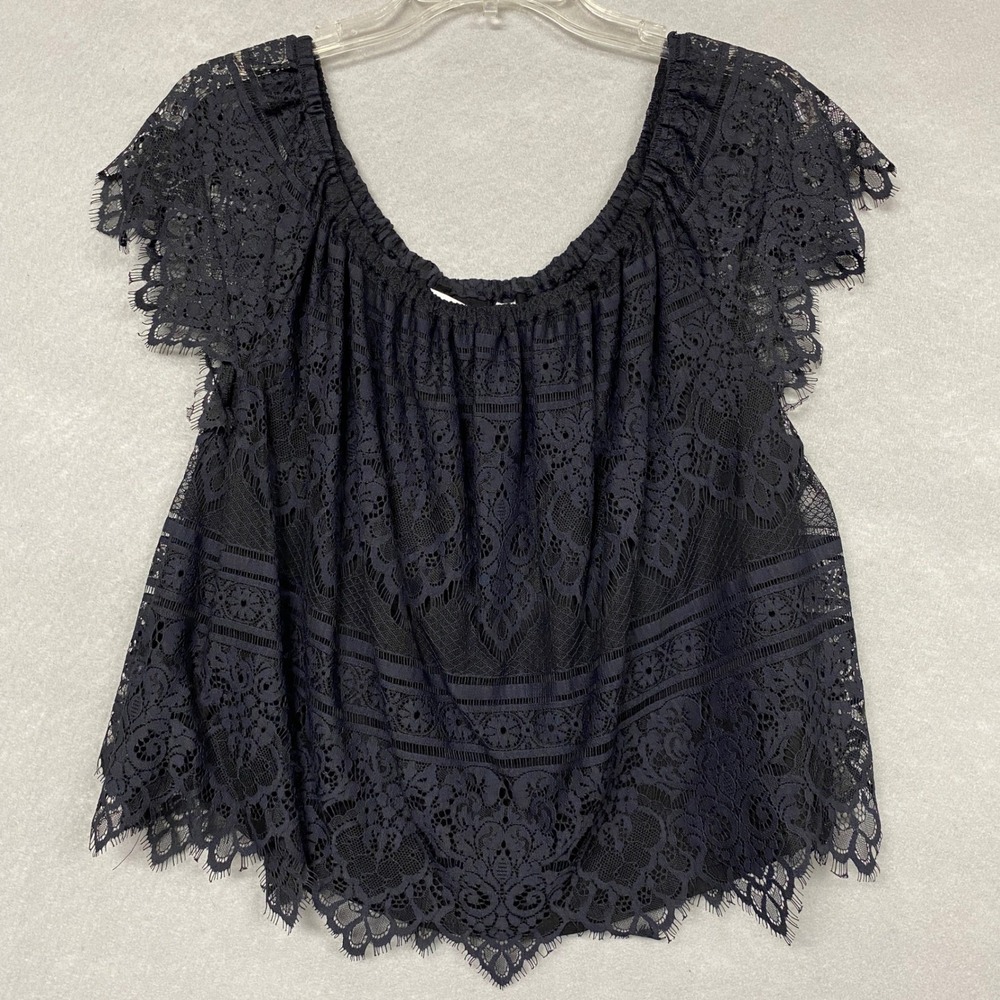 Cupcakes and Cashmere Women M Blouse Black Lace Off Shoulder Whimsigoth Coquette